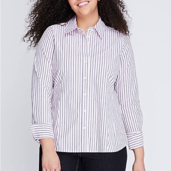 Lane Bryant NWT Button Front Essential Shirt Sz 22 Pink Black Work Office Preppy - Picture 1 of 16